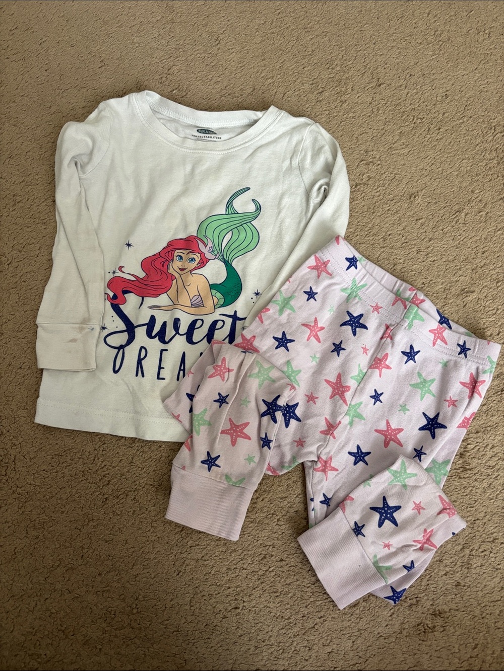 Old Navy White Mermaid 'Sweet Dreams' Pajama Set with Pink Star Pants